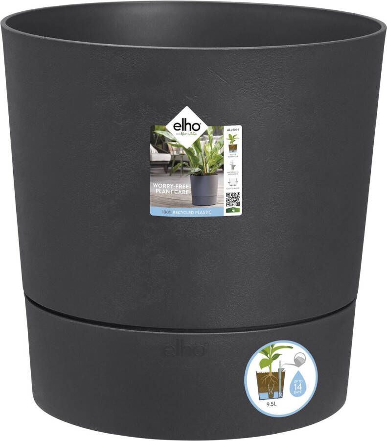 Elho Greensense Aqua Care Rond 43 Bloempot voor Binnen met Waterreservoir 100% Gerecycled Plastic Ø 43.0 x H 42.5 cm Grijs Houtskoolgrijs