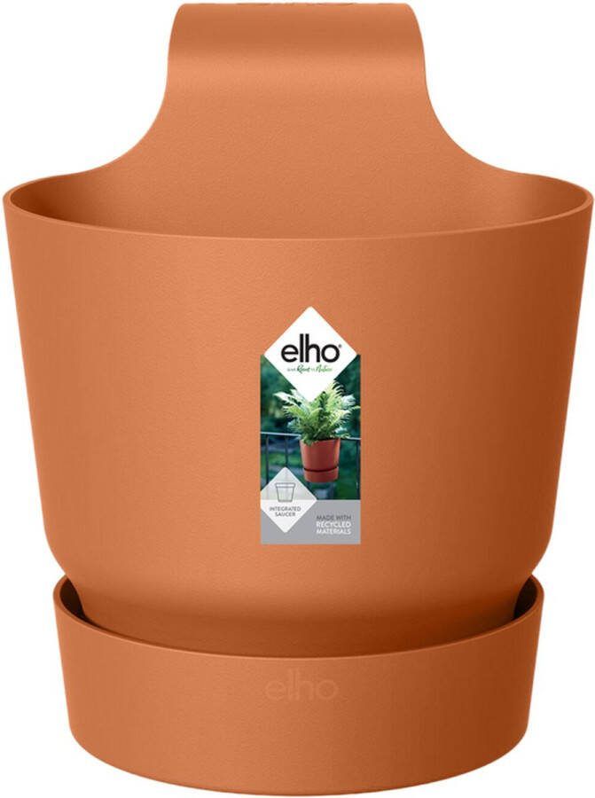 Elho Greenville Easy Hanger 19.5 Balkonbak met Ophanging 100% Gerecycled Plastic Ø 19.5 x H 23.7 cm Gemberbruin