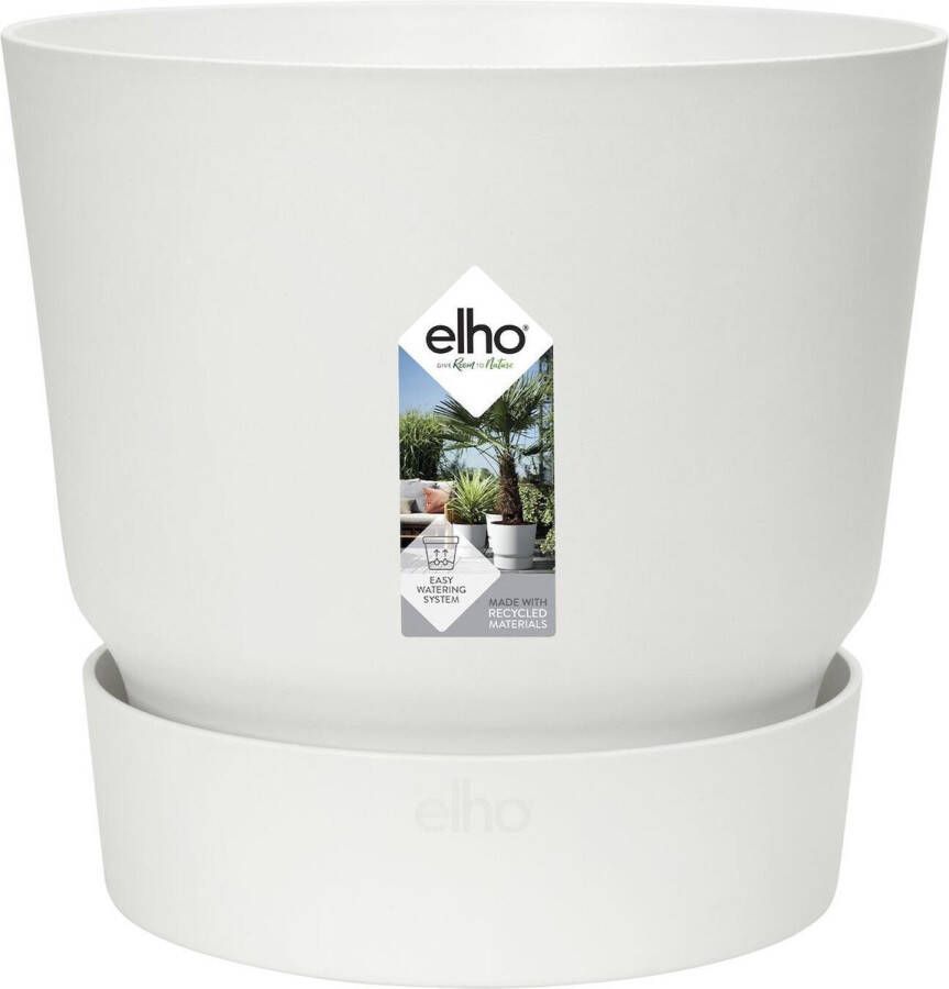 Elho Greenville Rond 14 Bloempot voor Buiten met Waterreservoir 100% Gerecycled Plastic Ø 14.0 x H 13.4 cm Wit