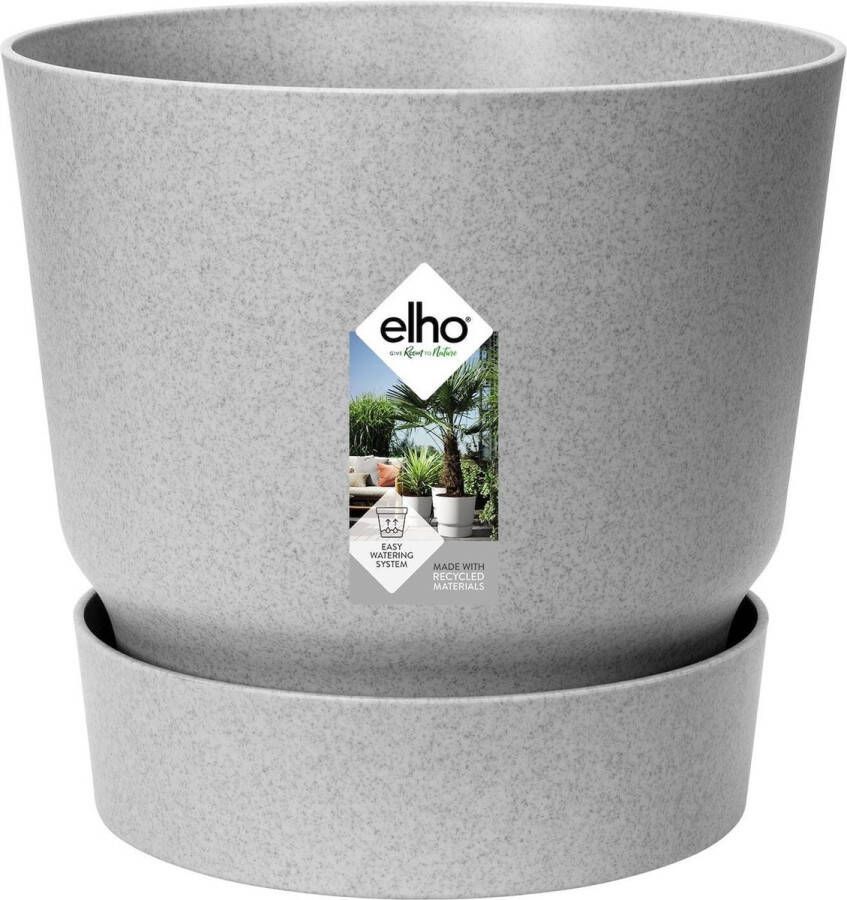 Elho Greenville Rond 16 Bloempot voor Buiten met Waterreservoir 100% Gerecycled Plastic Ø 16.0 x H 15.3 cm Living Concrete