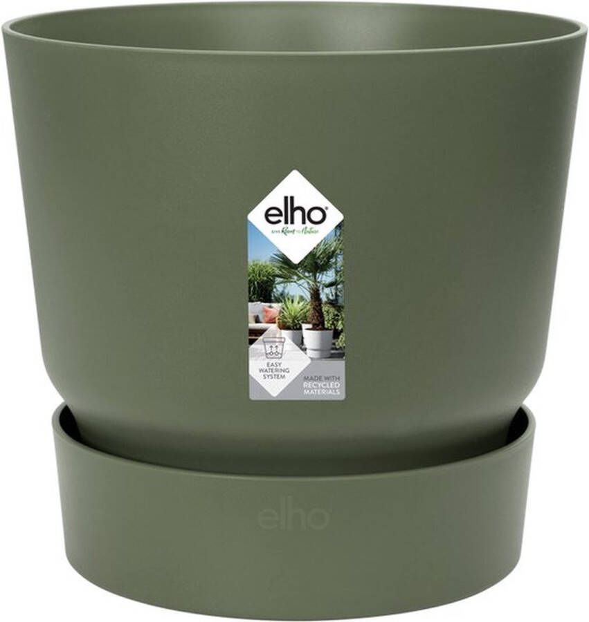 Elho Greenville Rond 16 Bloempot voor Buiten met Waterreservoir 100% Gerecycled Plastic Ø 16.0 x H 15.3 cm Blad Groen