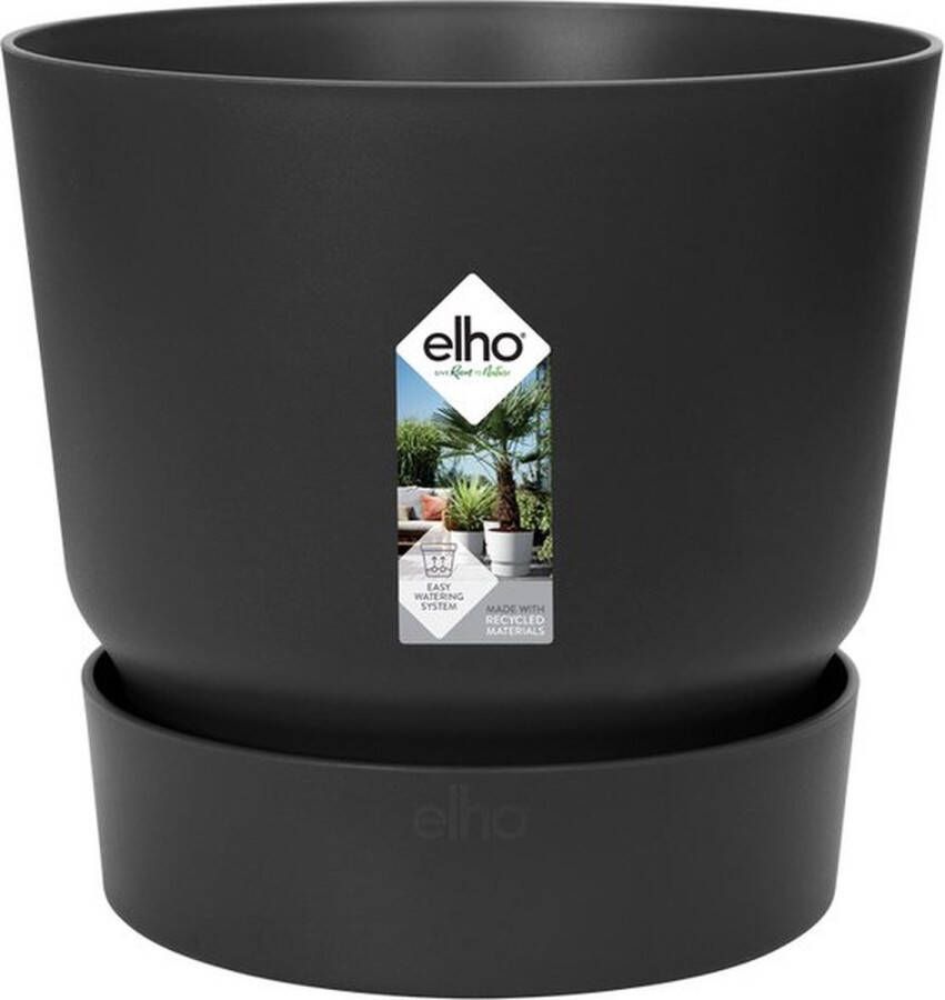 Elho Greenville Rond 16 Bloempot voor Buiten met Waterreservoir 100% Gerecycled Plastic Ø 16.0 x H 15.3 cm Living Black