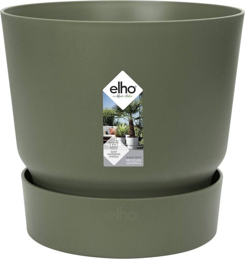Elho Greenville Rond 18 Bloempot voor Buiten met Waterreservoir 100% Gerecycled Plastic Ø 18.3 x H 17.4 cm Blad Groen