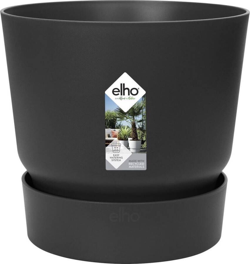 Elho Greenville Rond 18 Bloempot voor Buiten met Waterreservoir 100% Gerecycled Plastic Ø 18.3 x H 17.4 cm Living Black