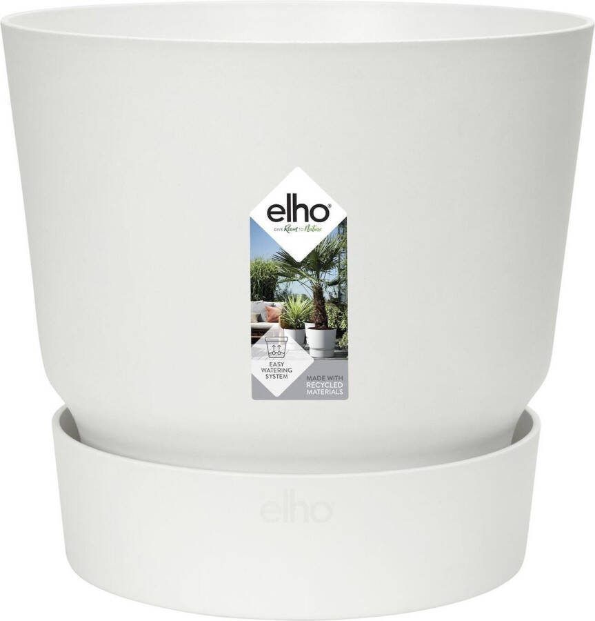 Elho Greenville Rond 18 Bloempot voor Buiten met Waterreservoir 100% Gerecycled Plastic Ø 18.3 x H 17.4 cm Wit