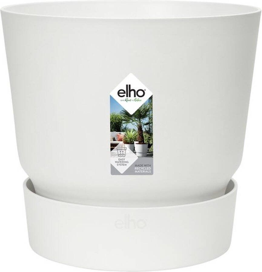 Elho Greenville Rond 25 Bloempot voor Buiten met Waterreservoir 100% Gerecycled Plastic Ø 24.5 x H 23.3 cm Wit