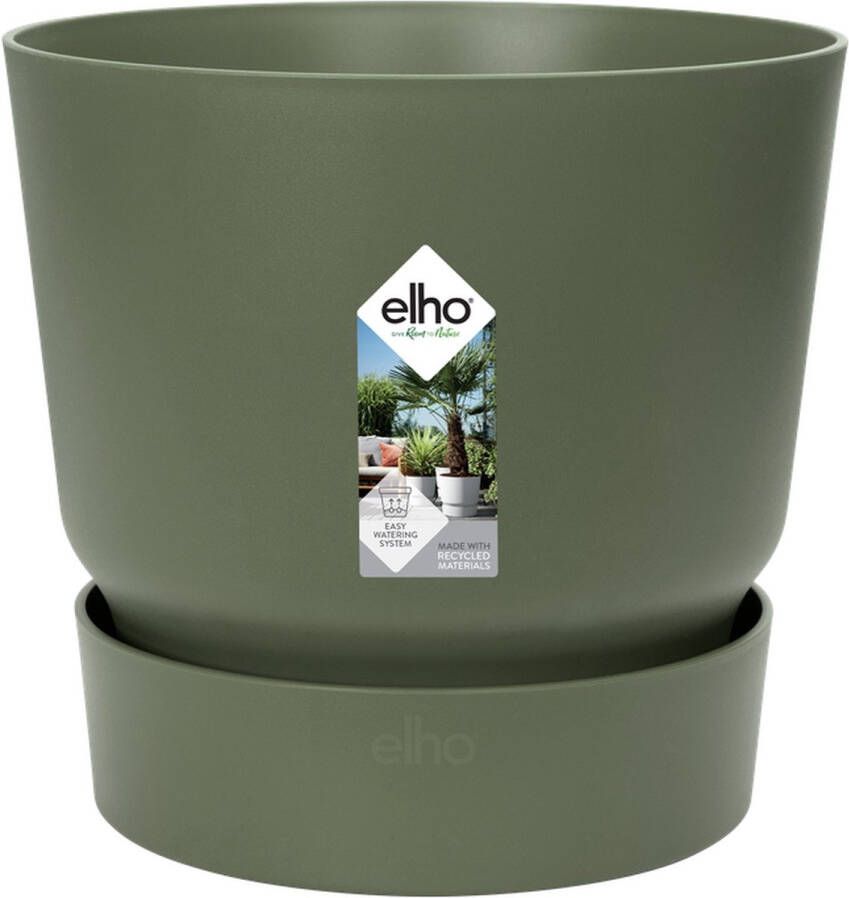 Elho Greenville Rond 30 Grote Bloempot voor Buiten met Waterreservoir 100% Gerecycled Plastic Ã˜ 29.5 x H 27.8 cm Blad Groen