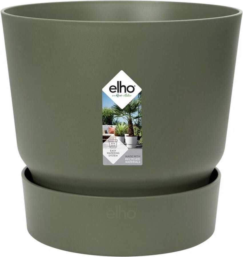 Elho Greenville Rond 30 Grote Bloempot voor Buiten met Waterreservoir 100% Gerecycled Plastic Ã˜ 29.5 x H 27.8 cm Blad Groen