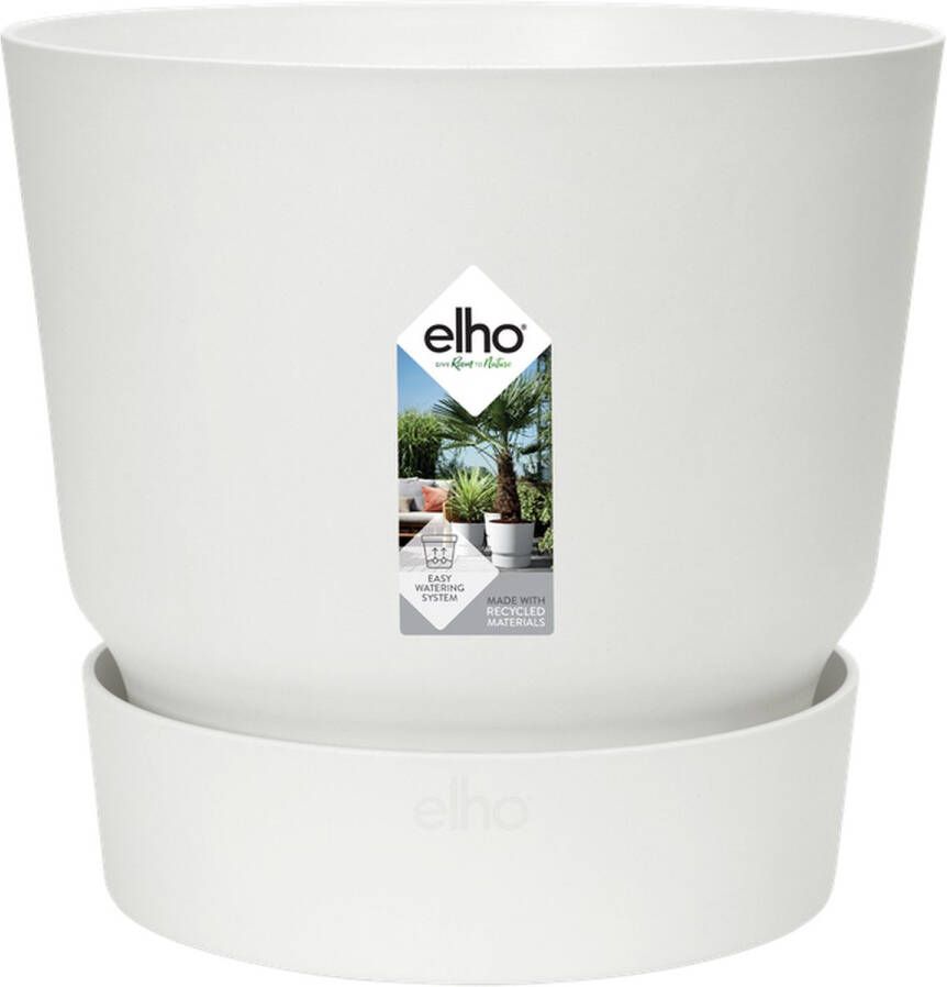 Elho Greenville Rond 40 Grote Bloempot voor Buiten met Waterreservoir 100% Gerecycled Plastic Ø 39.0 x H 36.8 cm Wit