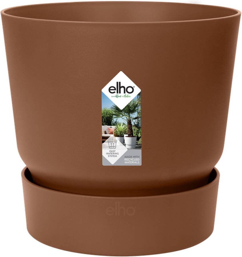Elho Greenville Rond 40 Grote Bloempot voor Buiten met Waterreservoir 100% Gerecycled Plastic Ø 39.0 x H 36.8 cm Gemberbruin