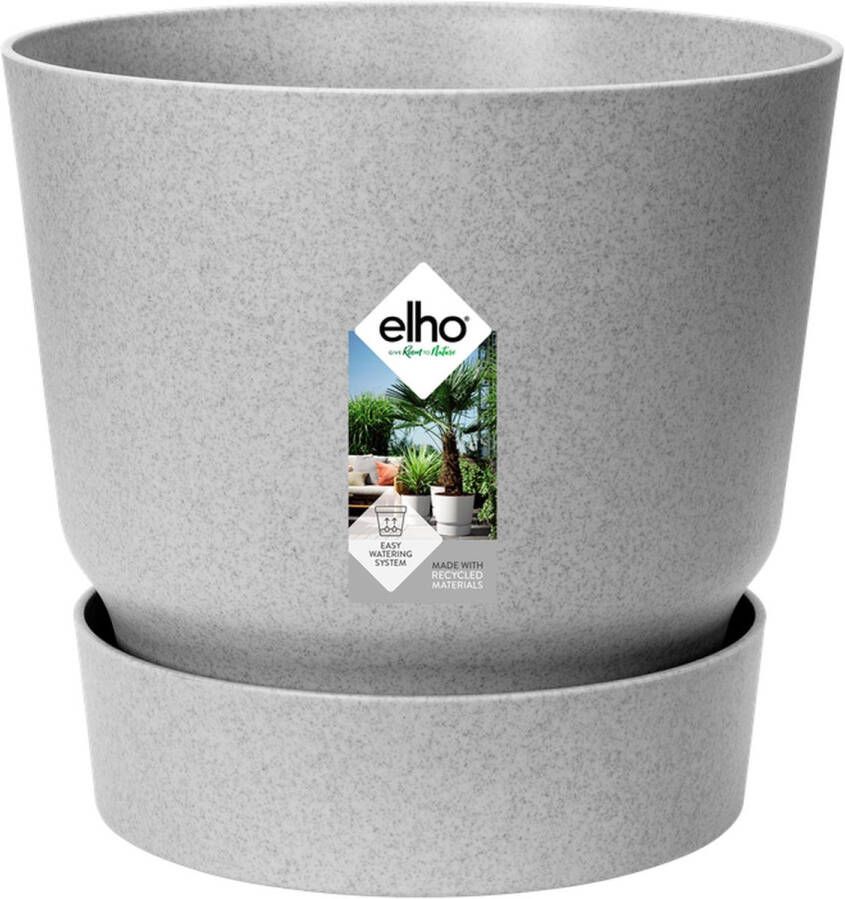 Elho Greenville Rond 40 Grote Bloempot voor Buiten met Waterreservoir 100% Gerecycled Plastic Ø 39 x H 36.8 cm Living Concrete