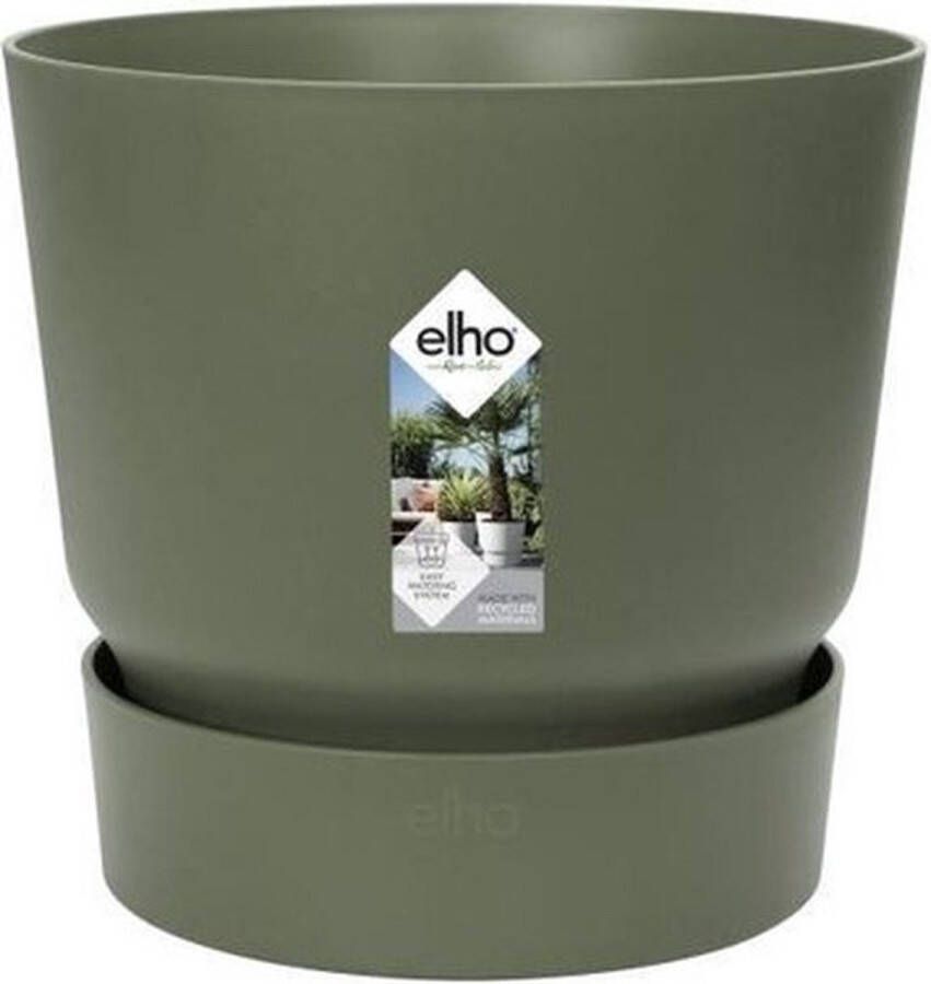 Elho Greenville Rond 47 Grote Bloempot voor Buiten met Waterreservoir 100% Gerecycled Plastic Ø 47.0 x H 44.0 cm Blad Groen