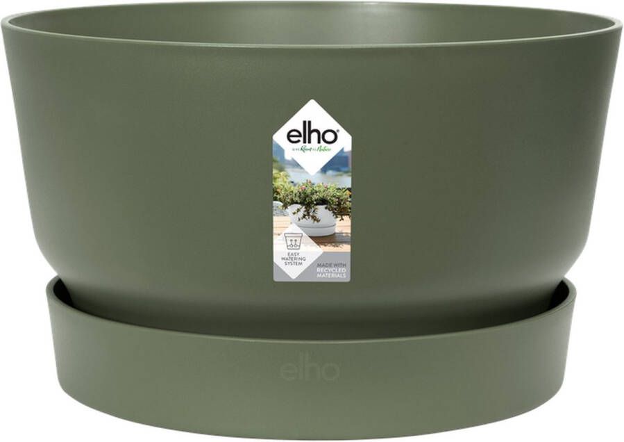Elho Greenville Schaal 33 Plantenschaal voor Binnen & Buiten Waterreservoir 100% Gerecycled Plastic Ã˜ 32.5 x H 19.4 cm Groen Blad Groen