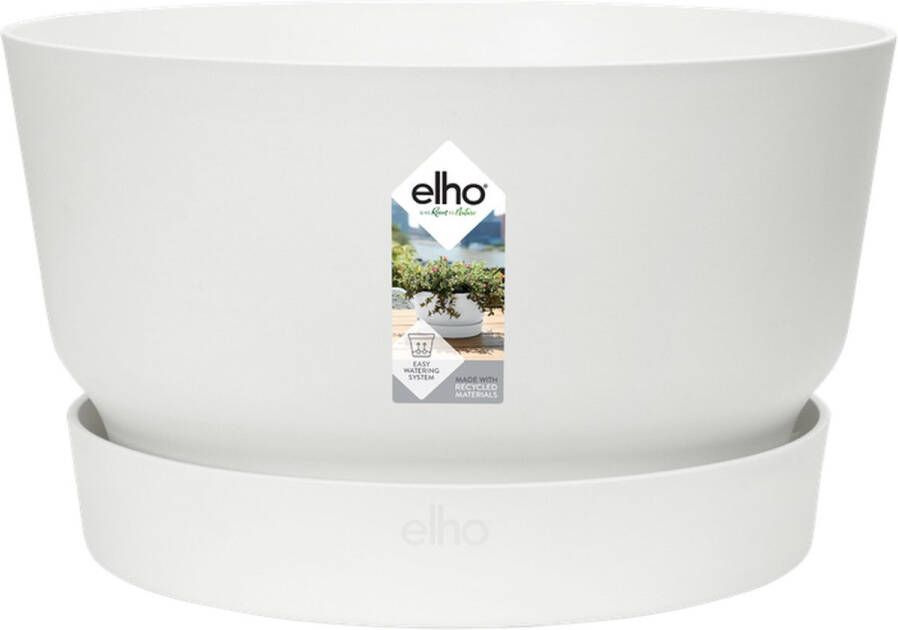 Elho Greenville Schaal 33 Plantenschaal voor Binnen & Buiten Waterreservoir 100% Gerecycled Plastic Ø 32.5 x H 19.4 cm Wit Wit