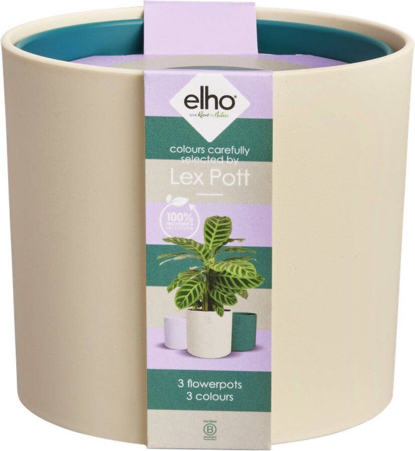 Elho Lex Pott set van 3 Bloempotten voor Binnen 100% Gerecycled Plastic Ø 11. 13 en 14 cm Fluweel Crème