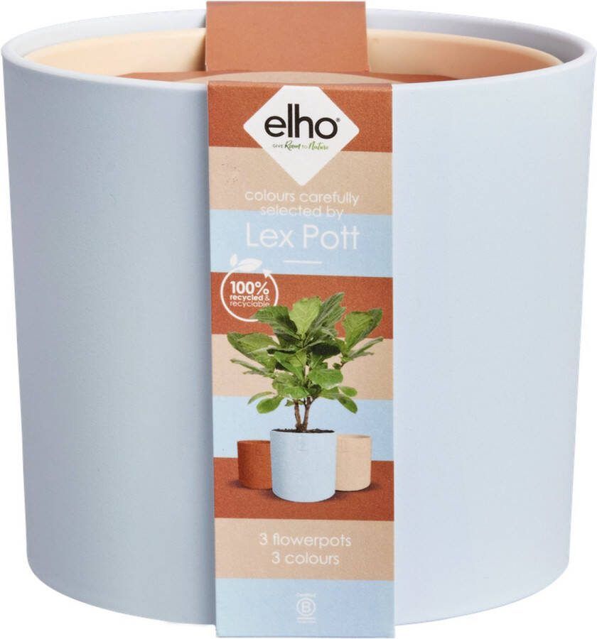 Elho Lex Pott set van 3 Bloempotten voor Binnen 100% Gerecycled Plastic Ø 11. 13 en 14 cm Hemelsblauw
