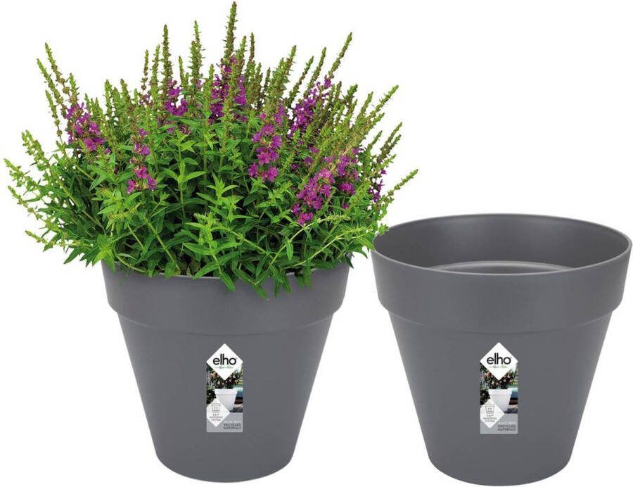 Elho Loft Urban Rond 30 Plantenpot voor Buiten met Waterreservoir Set van 2 Ø 29 x H 30.5 cm Antraciet