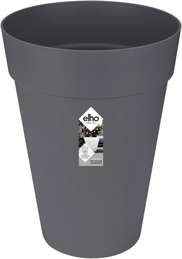 Elho Loft Urban Rond Hoog 35 Grote Bloempot voor Buiten Waterreservoir 100% Gerecycled Plastic Ø 33.5 x H 45.3 cm Zwart Antraciet