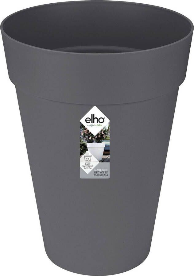 Elho Loft Urban Rond Hoog 42 Grote Bloempot voor Buiten Waterreservoir 100% Gerecycled Plastic Ø 42.0 x H 56.0 cm Zwart Antraciet