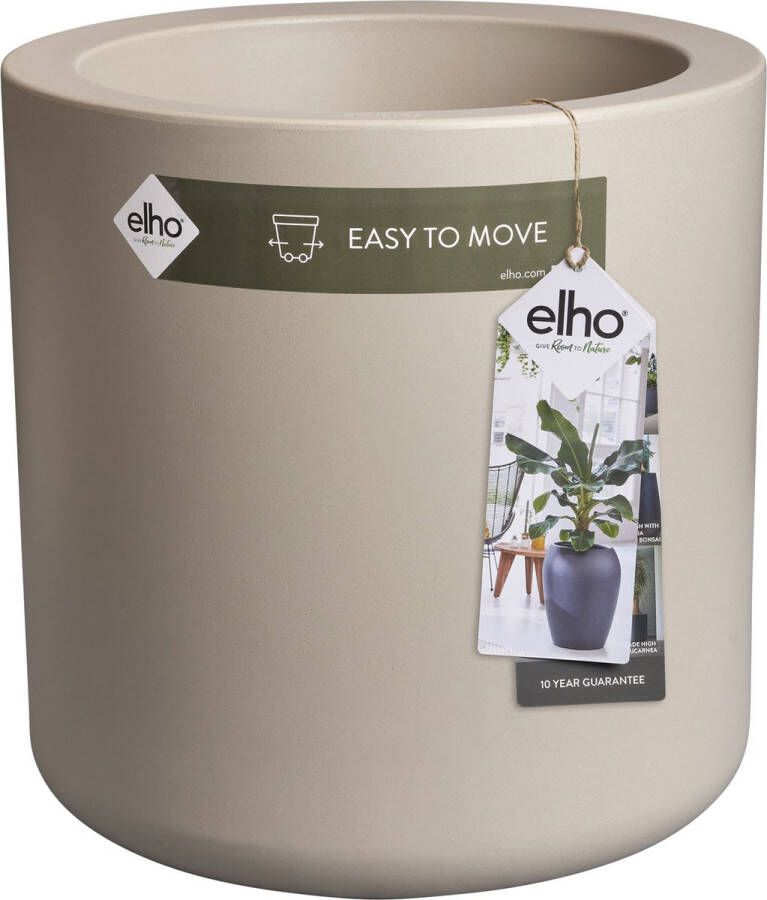 Elho Pure Cilinder Wheels 40 Grote Bloempot voor Binnen en Buiten Gerecycled Plastic Ø 39.5 x H 40 cm Balanced Beige