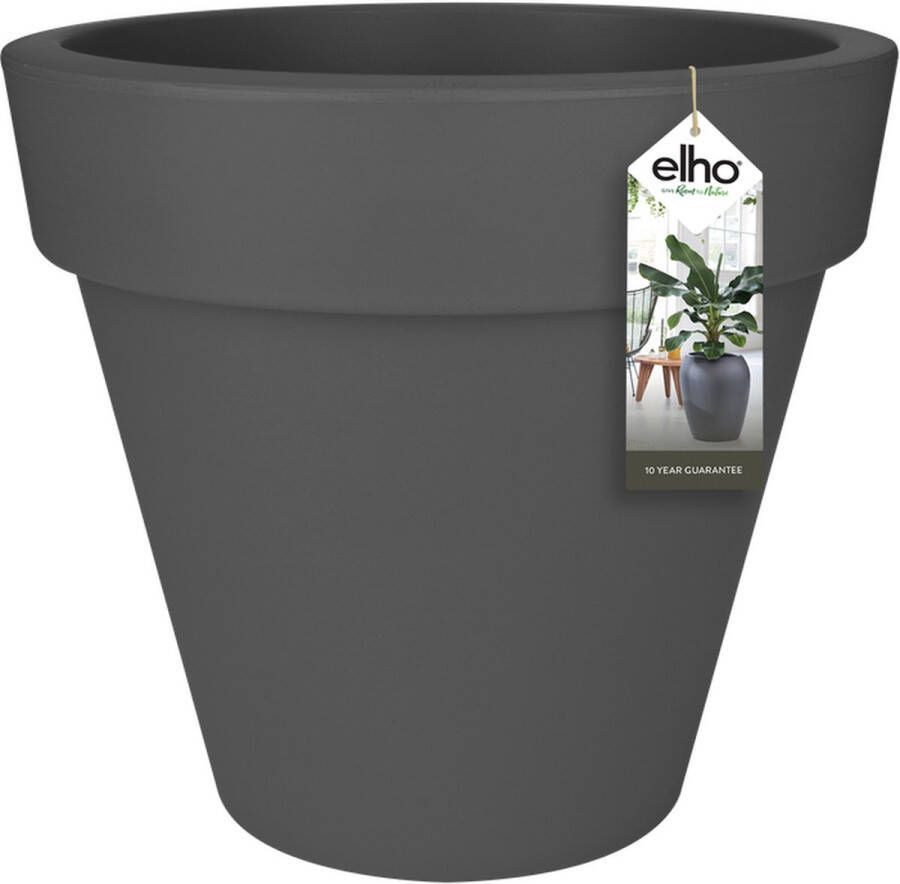Elho Pure Round 50 Grote Bloempot Binnen & Buiten Gemaakt van Gereycled Plastic Ø 49.0 x H 44.4 cm Zwart Antraciet