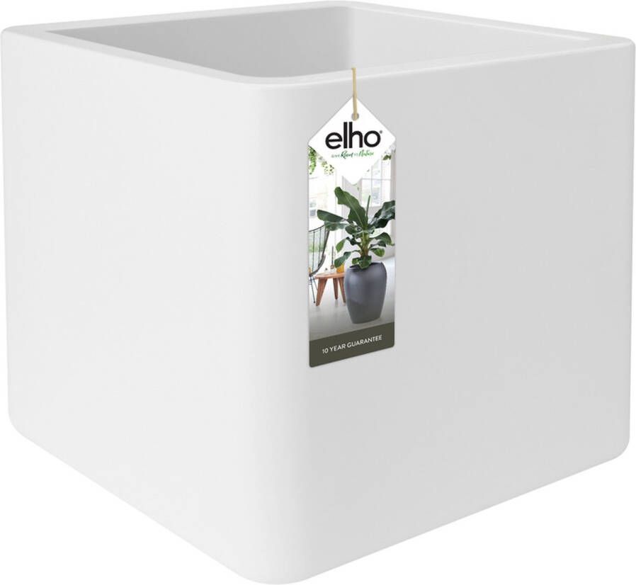 Elho Pure Soft Brick Wheels 50 Grote Bloempot voor Binnen & Buiten Gemaakt van Gereycled Plastic L 49 x W 49 x H 49 cm Wit