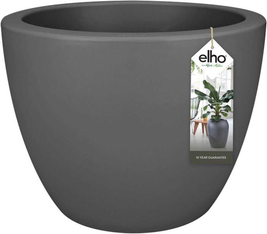 Elho Pure Soft Round 50 Grote Bloempot Binnen & Buiten Gemaakt van Gereycled Plastic Ø 49.0 x H 37.0 cm Zwart Antraciet