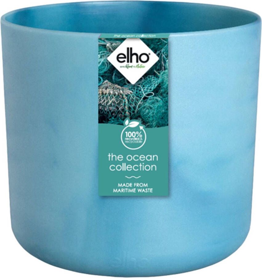 Elho The Ocean Collection Round 16cm Bloempot voor Binnen 100% Gerecycled Materiaal Gemaakt met Zeeafval Ø 16 x H 15 cm Atlantisch Blauw