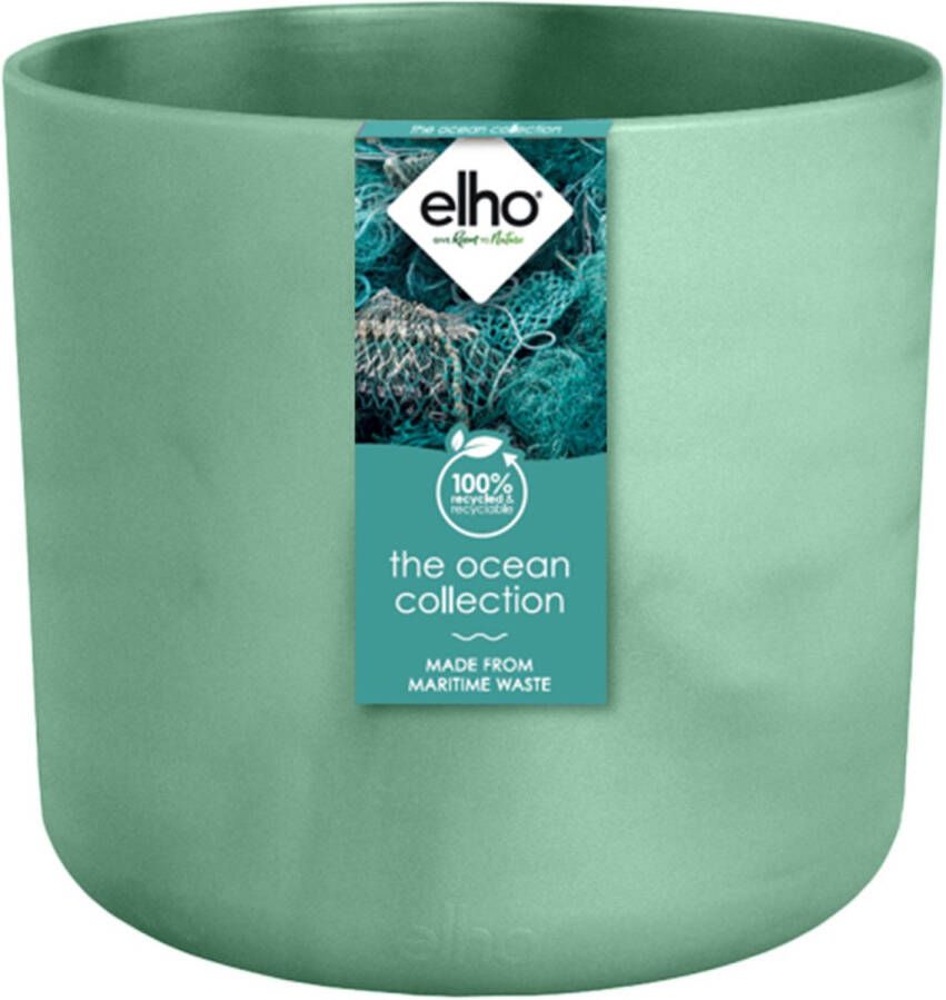 Elho The Ocean Collection Round 16cm Bloempot voor Binnen 100% Gerecycled Materiaal Gemaakt met Zeeafval Ø 16 x H 15 cm Pacifisch Groen