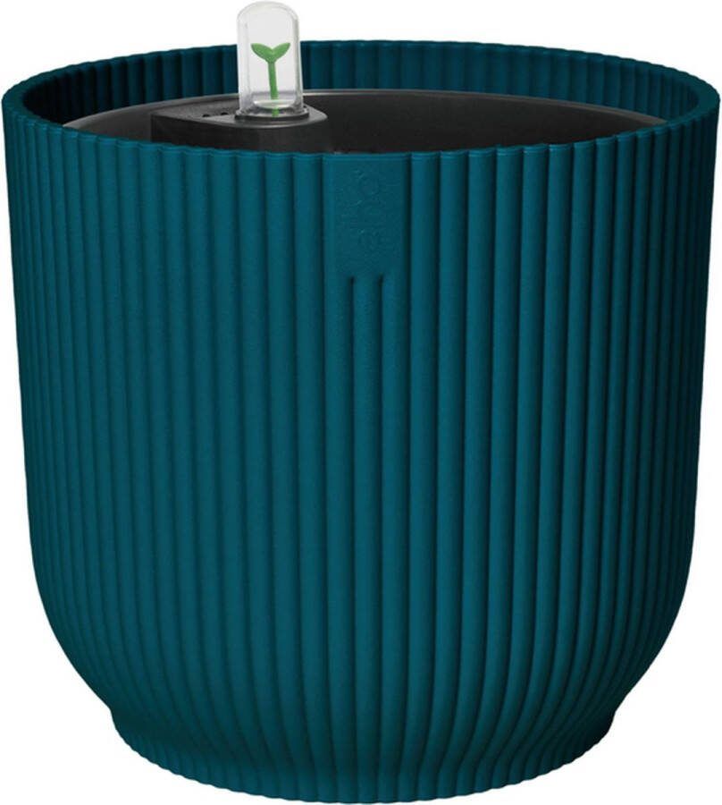 Elho Vibes Fold Rond 18 met Self-Watering Insert Bloempot met Watermeter 100% Gerecycled Plastic Ø 18.3 x H 16.8 cm Diepblauw