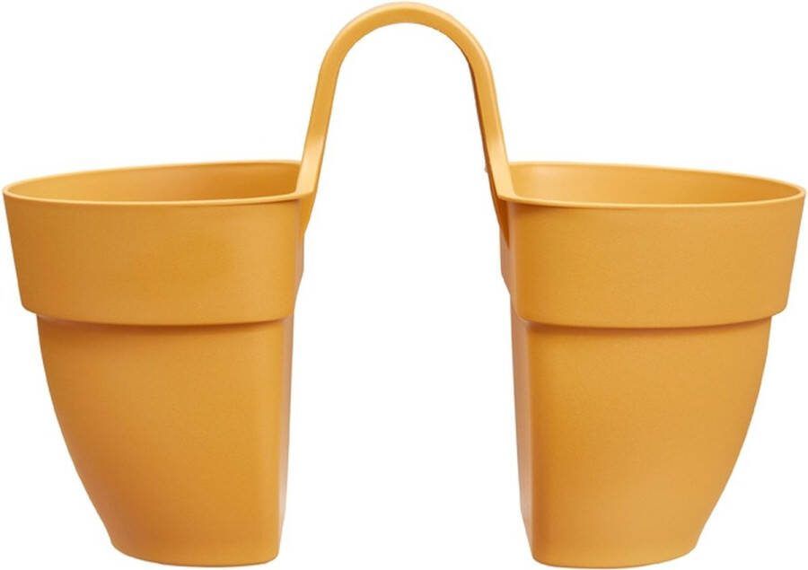 Elho Vibia Campana Flower Twin 21 Dubbele Balkonbak 100% Gerecycled Plastic Ø 20.5 x H 26.5 cm Honinggeel