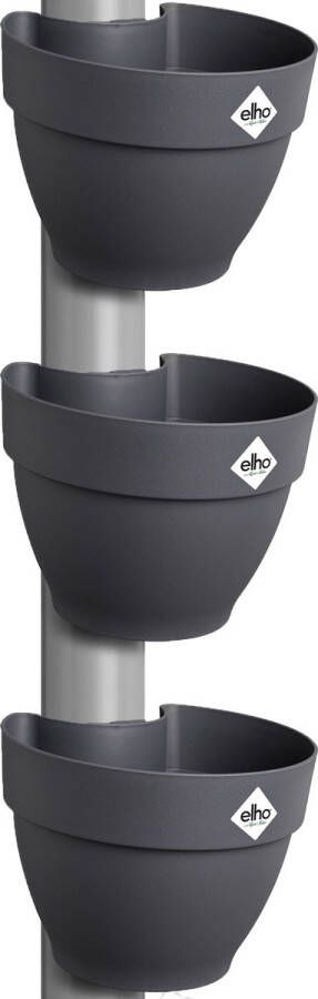 Elho Vibia Campana Regenpijpbakje Bloempotten voor Regenpijp 100% Gerecycled Plastic Set van 3 Ø 21.6 x H 16.3 cm Antraciet