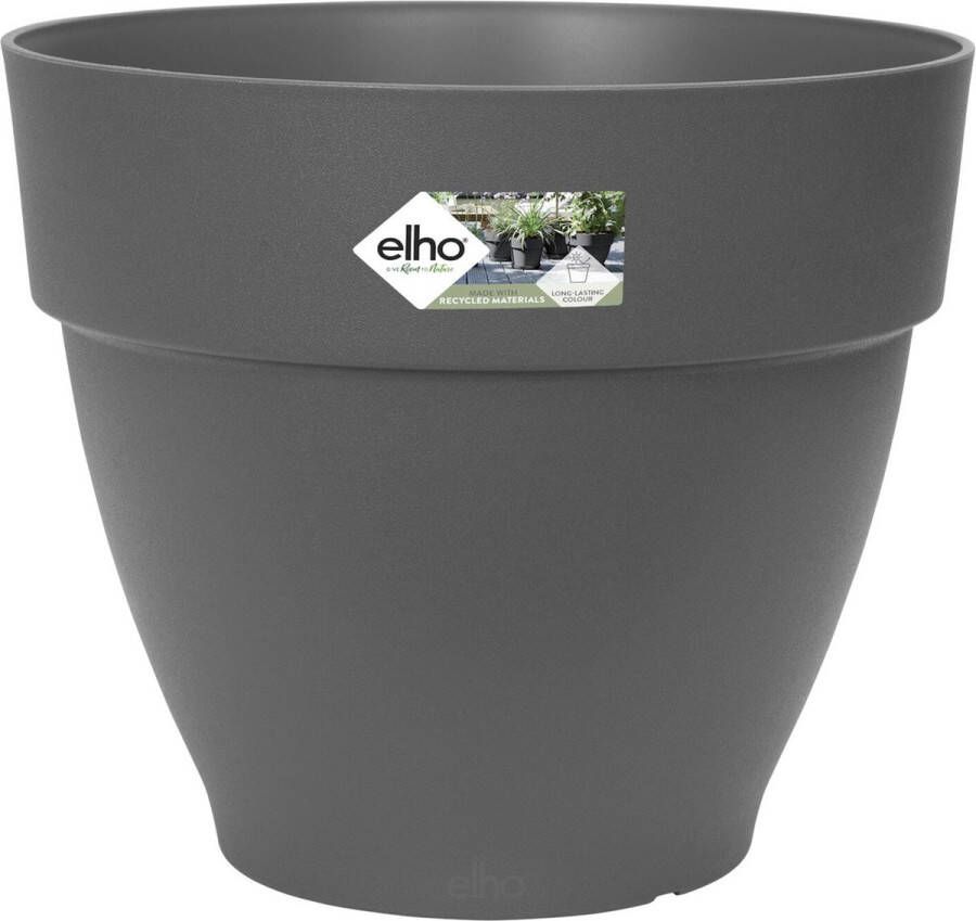 Elho Vibia Campana Rond 30 Bloempot voor Buiten met Drainagesysteem 100% Gerecycled Plastic Ø 29.8 x H 25.8 cm Zwart Antraciet