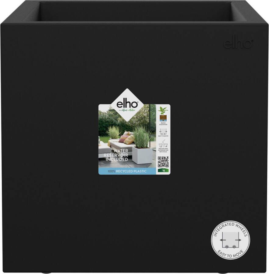 Elho Vivo Next Vierkant 30 Plantenbak voor Binnen & Buiten 100% Gerecycled Plastic Ø 29.5 x H 29.5 cm Zwart Living Black