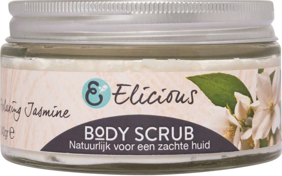 Elicious Body Scrub Huidverzorging Natuurlijk Jasmijn 240gr Plasticvrij Vegan Dierproefvrij SLS vrij Geen Parabenen Peeling