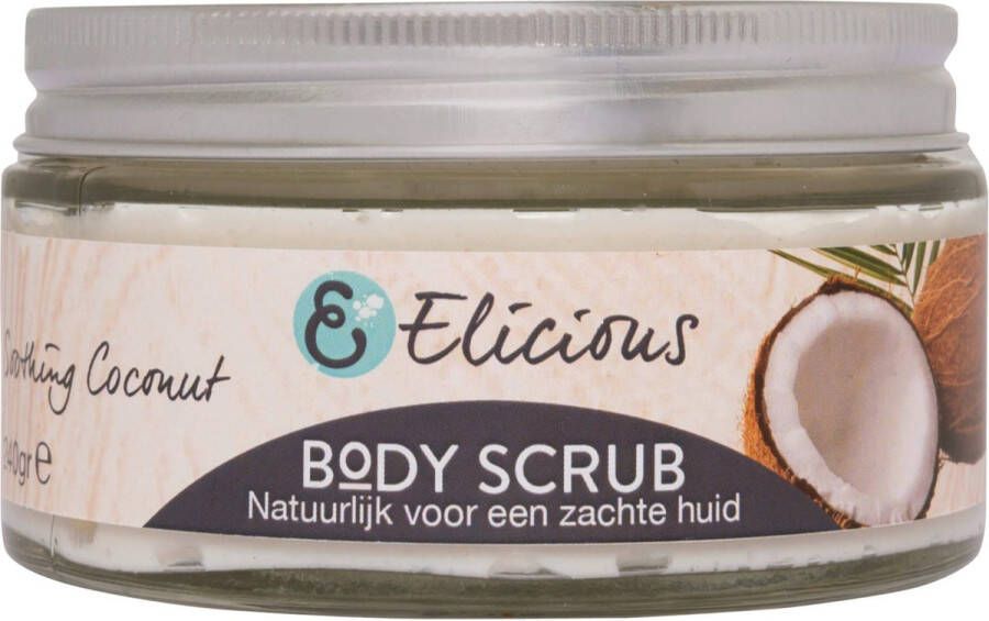 Elicious Body Scrub Huidverzorging Natuurlijk Kokos 240gr Plasticvrij Vegan Dierproefvrij SLS vrij Geen Parabenen Peeling