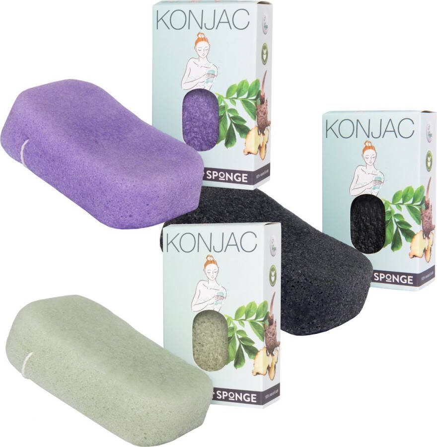 Elicious Konjac badsponzen set Natural Detox Set van 3 Badspons Extra Dik Alle Huidtypen Douche Bad Huidreiniging Natuurlijk Plasticvrij Vegan Dierproefvrij