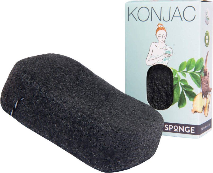 Elicious Konjac Spons Badspons extra dik Tegen Acne Blackheads Charcoal Vette Huid Douche Bad Huidreiniging Natuurlijk Plasticvrij Vegan Dierproefvrij
