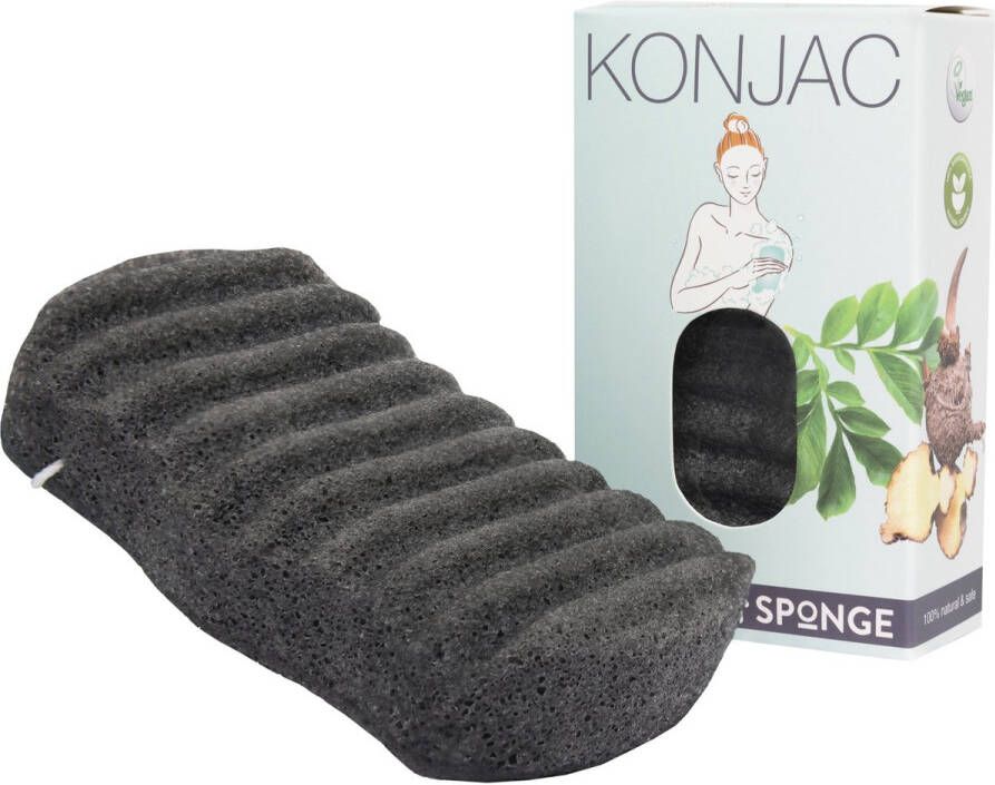 Elicious Konjac Spons Badspons Tegen Acne Blackheads Charcoal Vette Huid Douche Bad Huidreiniging Natuurlijk Plasticvrij Vegan Dierproefvrij