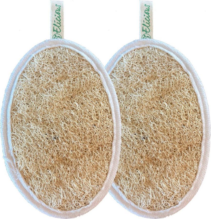 Elicious Loofah Body Scrub Pad Set van 2 stuks 100% Natuurlijk Plantaardig Composteerbaar Scrub Handschoen Natuurspons Scrub Peeling- Plasticvrij Duurzaam Dierproefvrij Vegan Herbruikbaar