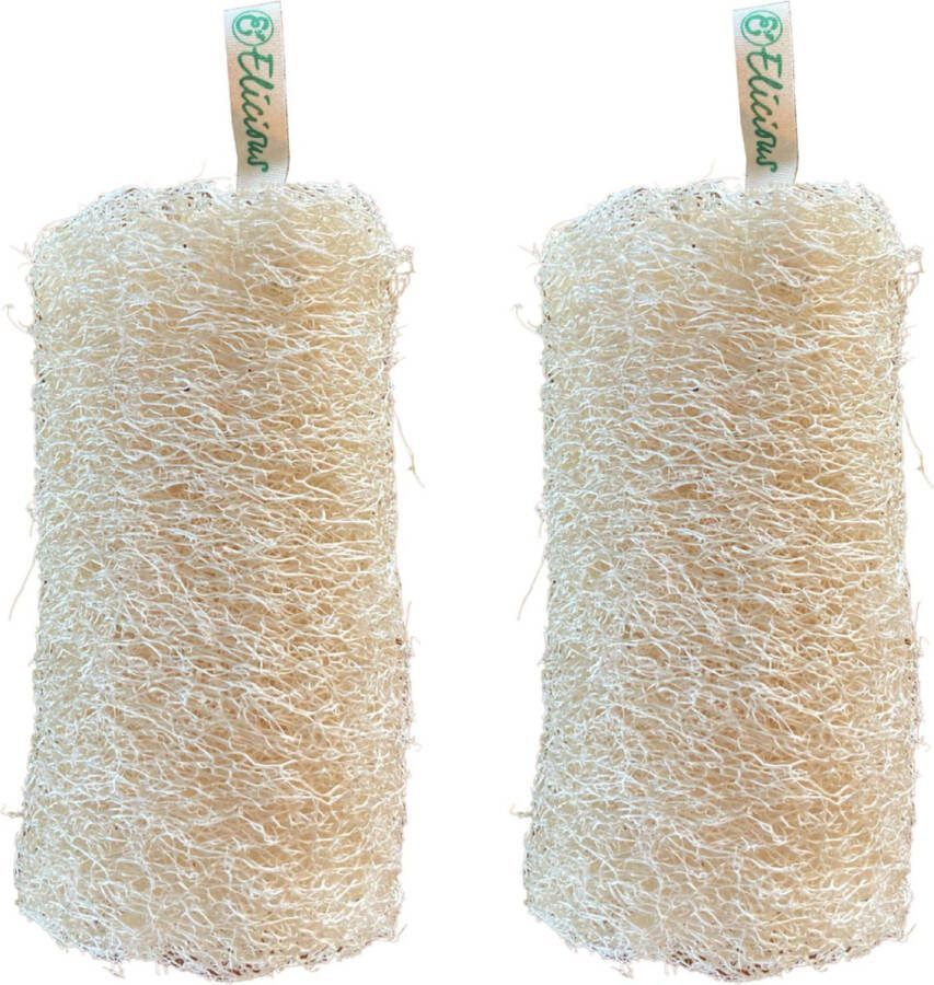 Elicious Loofah Body Scrub Rol Set van 2 stuks 100% Natuurlijk Plantaardig Composteerbaar Badspons Douchespons Natuurspons Scrub Peeling Plasticvrij Duurzaam Dierproefvrij Vegan Herbruikbaar