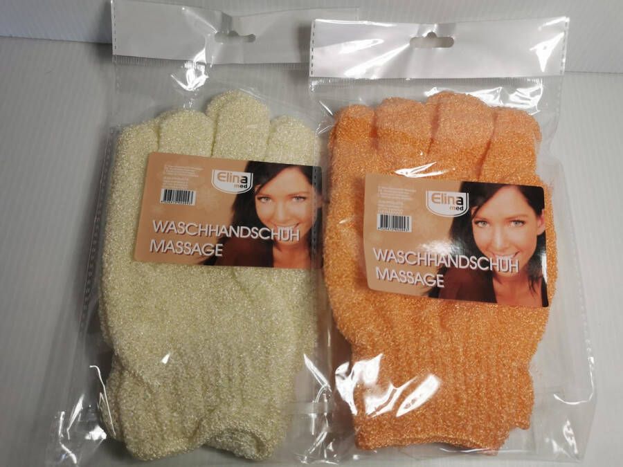 Elina Med Set 2 pakjes washandjes handschoen Geel en Oranje (2x2=4) Massage lichte scrub