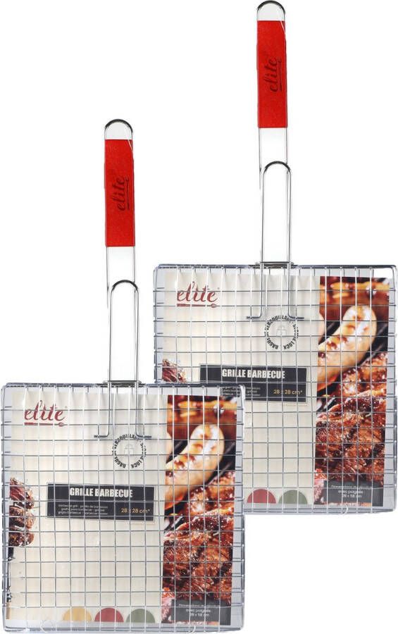 Elite BBQ barbecue rooster 2x klem grill metaal hout 28 x 58 x 1 cm vlees vis groente