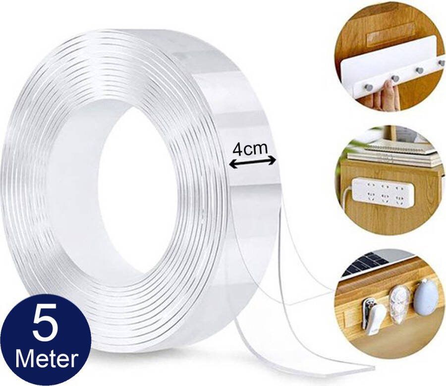 Elite Elements Dubbelzijdig Tape Extra Sterk Transparant Montagetape Plakband Herbruikbaar en Waterbestendig 5m Lang & 4cm Breed