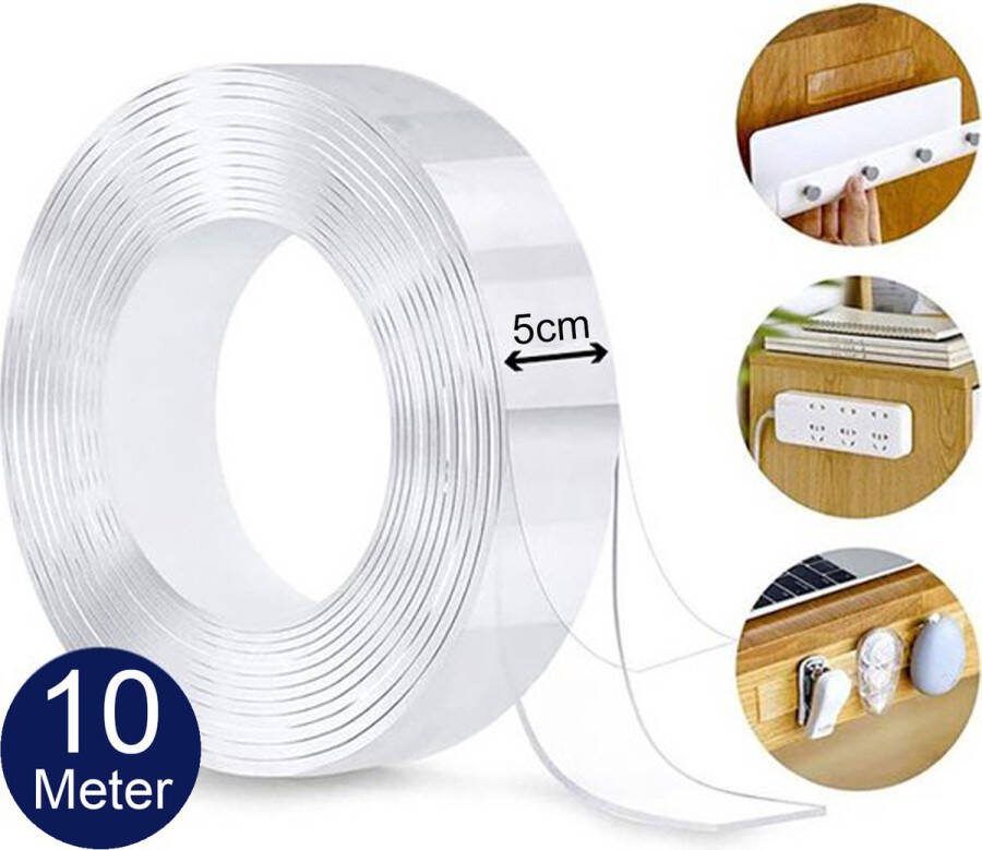 Elite Elements Dubbelzijdig Tape Extra Sterk Transparant Montagetape Plakband Herbruikbaar en Waterbestendig 10m Lang & 5cm Breed