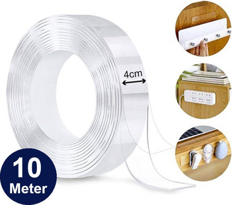 Elite Elements Dubbelzijdig Tape Extra Sterk Transparant Nano Tape Montagetape Plakband Herbruikbaar en Waterbestendig 10m Lang & 4cm Breed