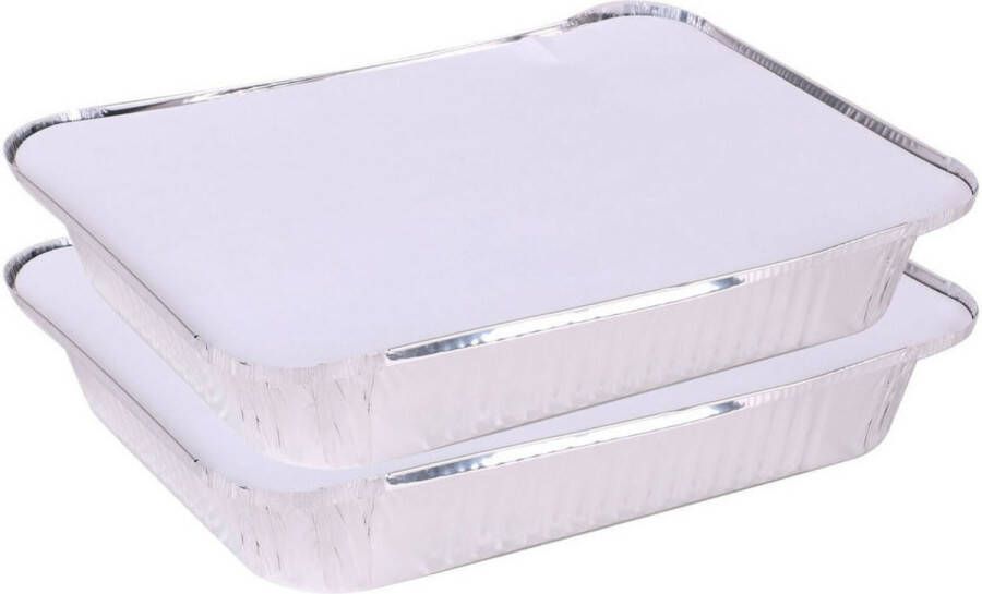 Elite Meal prep bewaar bakjes Aluminium 2x 33 x 25 x 5 cm met deksel Vershoudbakjes
