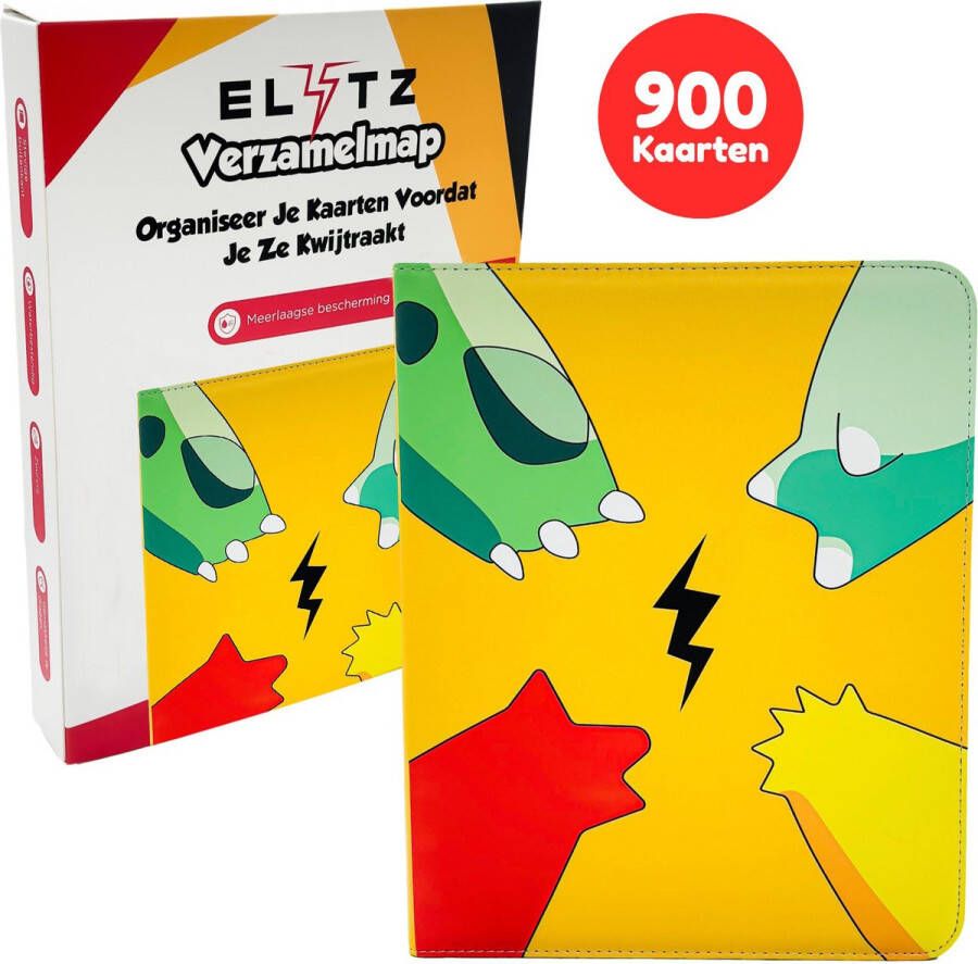 Elitz Verzamelmap Geschikt voor Speelkaarten – Luxe map voor 900 Kaarten – 9 Pocket – 50 pagina's – Geel – Box – Celebrations – TCG Binder – Universeel A4 Formaat