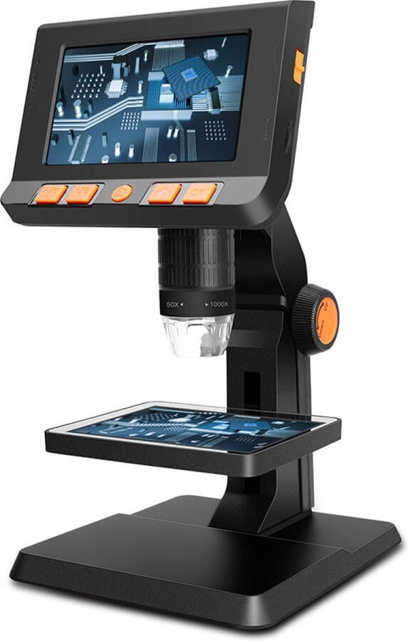 ELiving Digitale Microscoop met LCD scherm 50 tot 1000X vergroten met verlichting en FullHD video opname. Inclusief MicroSD-kaartlezer