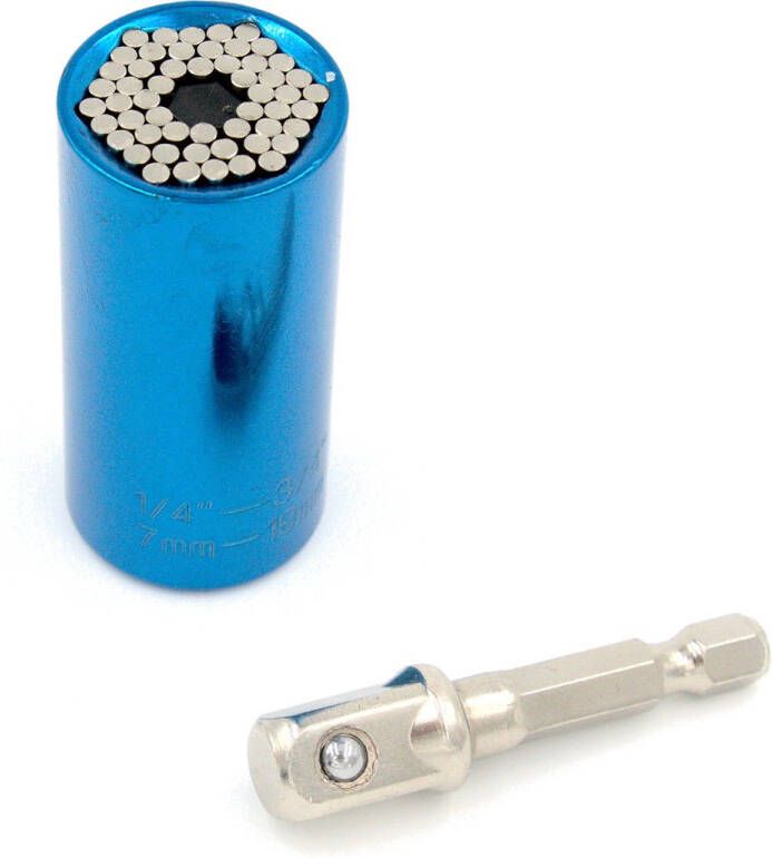 ELiving Universele dopsleutel Gator Grip inclusief adapter voor op je boormachine of ratelsleutel. Blauw